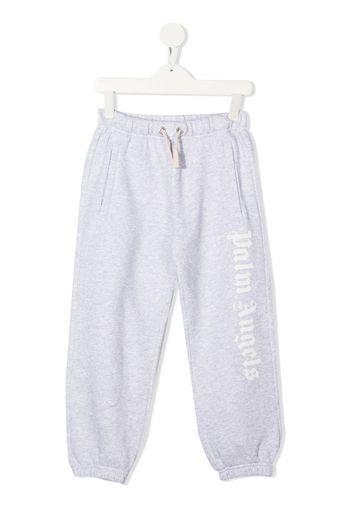 PALM ANGELS KIDS logo-print cotton track pants - 0801 MELANGE GREY WHITE