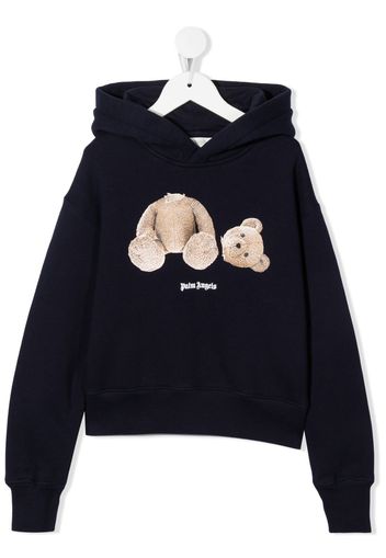 Palm Angels Kids teddy-bear print cotton hoodie - Blau