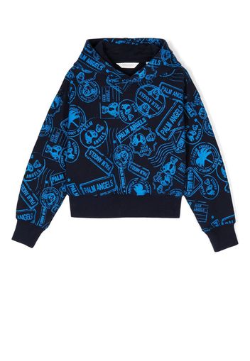 Palm Angels Kids graphic-print cotton hoodie - Blau