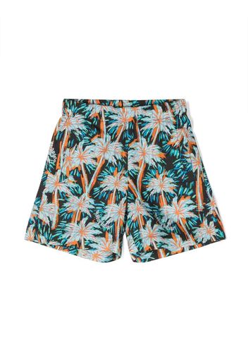 Palm Angels Kids palm tree-print cotton shorts - Schwarz