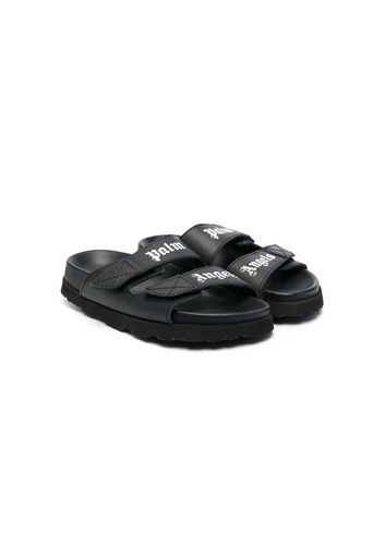 Palm Angels Kids logo-print leather sandals - Schwarz