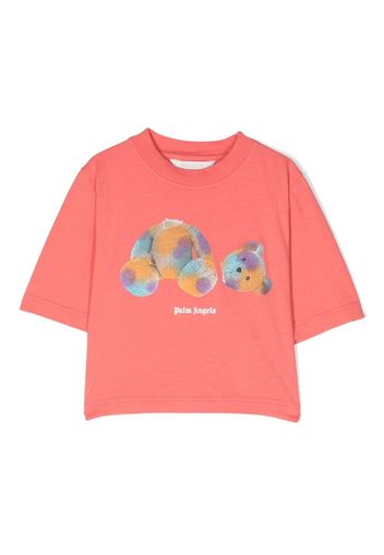 Palm Angels Kids Teddy Bear-print cropped T-shirt - Rosa