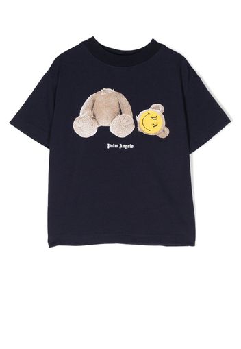 Palm Angels Kids smiley teddy-bear print T-shirt - Blau