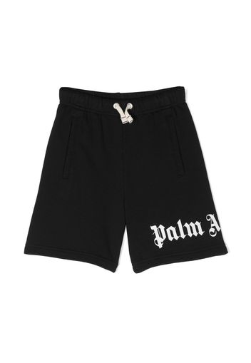 Palm Angels Kids logo print cotton shorts - Schwarz