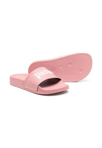 Palm Angels Kids logo-print flat slides - Rosa