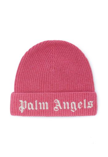 Palm Angels Kids Gerippte Beanie mit Logo-Stickerei - Rosa