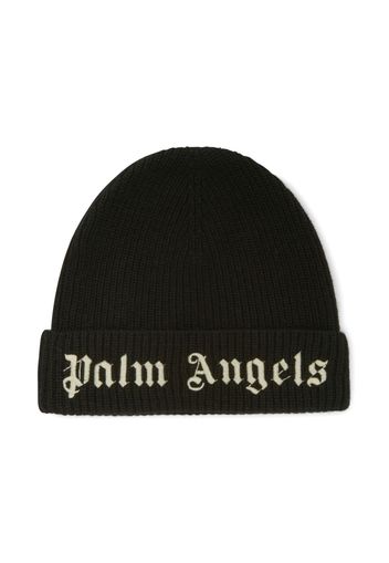 Palm Angels Kids Strickmütze mit Logo-Stickerei - Schwarz