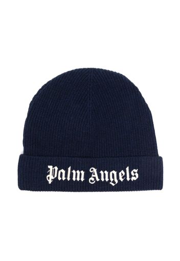 Palm Angels Kids logo-embroidered ribbed-knit beanie - Blau