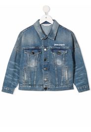 Palm Angels Kids LOGO OVER DENIM JACKET BLUE WHITE - Blau