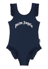 Palm Angels Kids Gerüschter Badeanzug mit Logo-Print - Blau