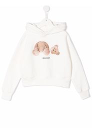 Palm Angels Kids Bear print cotton hoodie - Weiß