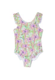 Palm Angels Kids palm tree ruffled one-piece - Grün