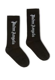 Palm Angels Kids Gerippte Socken mit Logo-Stickerei - Schwarz