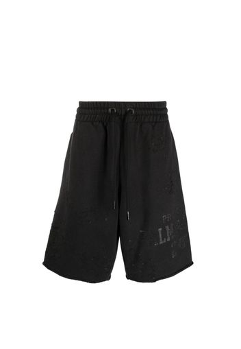 Palm Angels glitter logo distressed shorts - Schwarz