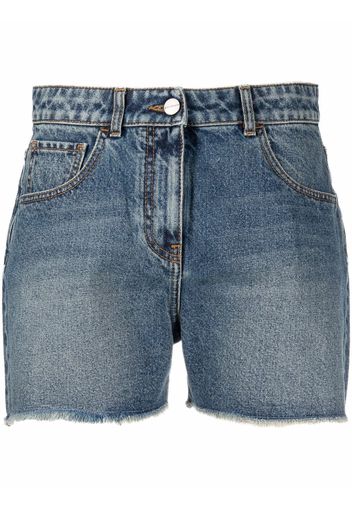 Palm Angels Ausgefranste Jeans-Shorts mit Palme - Blau