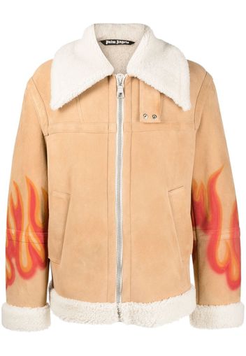 Palm Angels flame-print shearling jacket - Nude