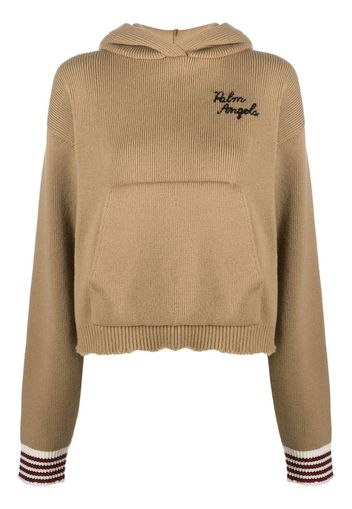 Palm Angels Gestrickter Hoodie mit Logo-Stickerei - BROWN BLACK