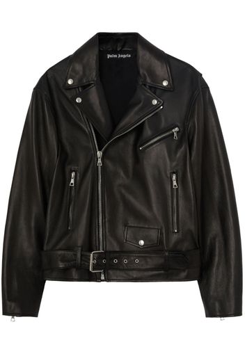 Palm Angels logo-print biker leather jacket - Schwarz