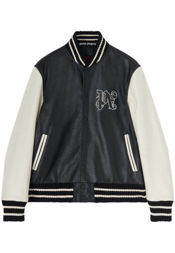 Palm Angels monogram-print leather varsity jacket - Schwarz