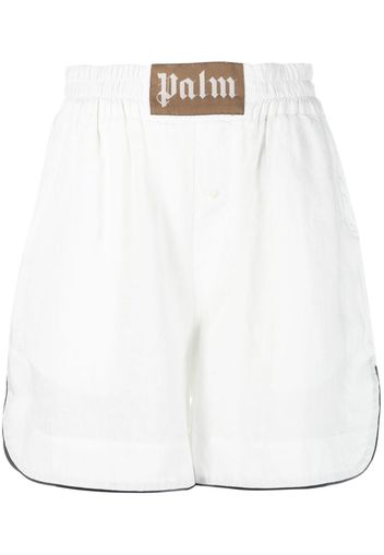 Palm Angels Leinenshorts mit Logo-Patch - Weiß