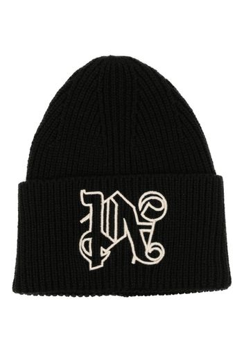 Palm Angels monogram embroidered wool beanie - Schwarz