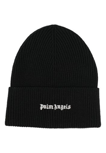 Palm Angels logo-embroidered ribbed-knit beanie - Schwarz