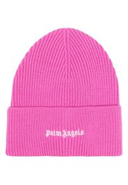 Palm Angels Gerippte Strickmütze mit Logo - Rosa