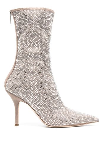 Paris Texas crystal-embellished 105mm pointed boots - Nude