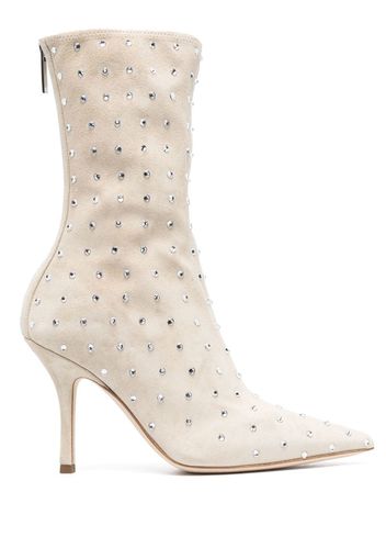 Paris Texas rhinestone-embellished suede boots - Nude