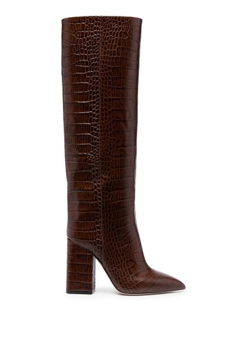 Paris Texas 100mm crocodile-effect leather knee-high boots - Braun