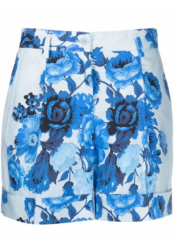 P.A.R.O.S.H. floral-print high-waisted shorts - Blau