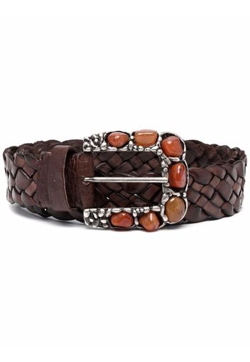 P.A.R.O.S.H. Zoe interwoven embellished leather belt - Braun