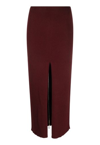 Patou merino-blend ribbed knit midi skirt - Rot