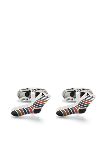 Paul Smith 'Artist Stripe' sock-shape cufflinks - Silber