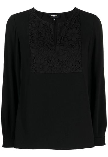 Paule Ka embroidered button-neck top - Schwarz