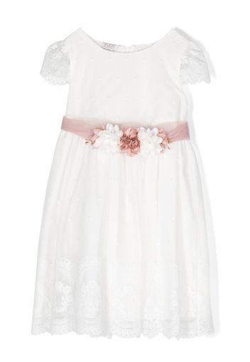 Paz Rodriguez faux-flower lace-trim dress - Weiß