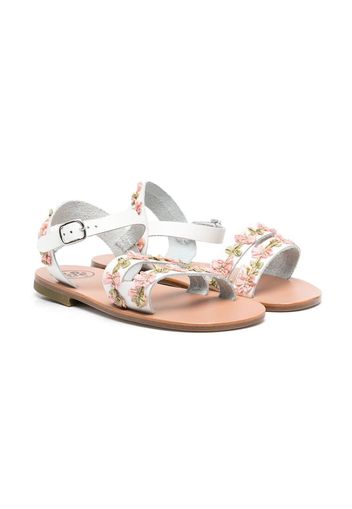 Pèpè Sandalen mit aufgestickten Blumen - Weiß