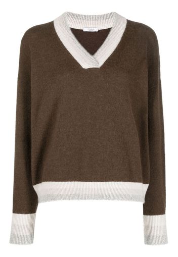 Peserico contrast-trim V-neck jumper - Braun