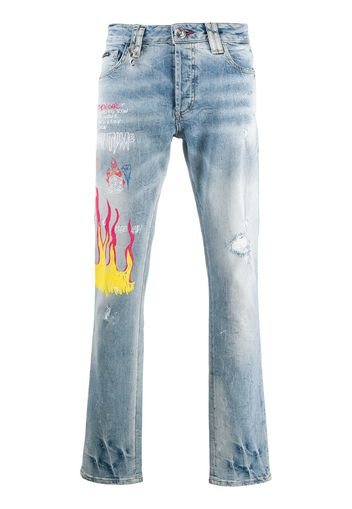 Philipp Plein Gerade Jeans mit Graffiti-Print - Blau