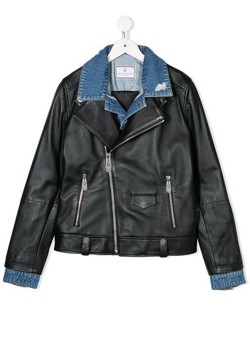 Philipp Plein Bikerjacke mit Jeanskragen - Schwarz