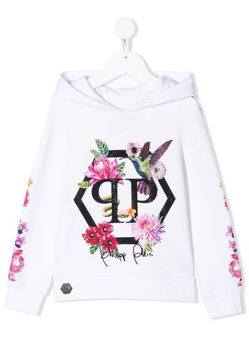 Philipp Plein Kapuzenpullover mit Blumen - Weiß