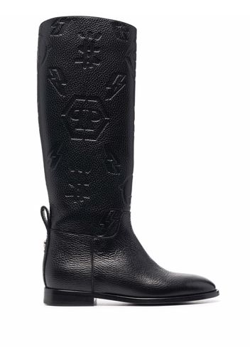 Philipp Plein Kniehohe Stiefel mit Logo-Prägung - Schwarz