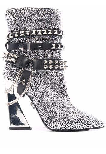 Philipp Plein Stiefeletten mit Kristallen - Silber