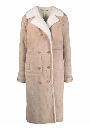 Philipp Plein Langer Shearling-Mantel mit Monogramm - Nude