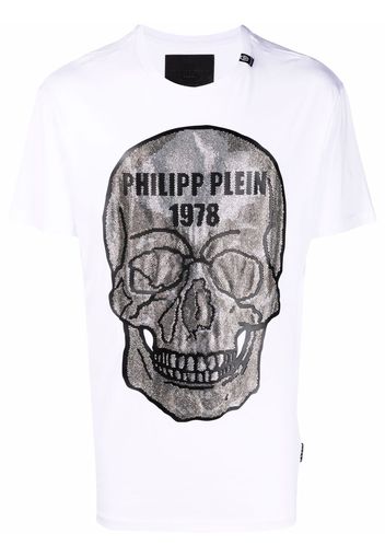 Philipp Plein T-Shirt mit Kristall-Totenkopf - Weiß