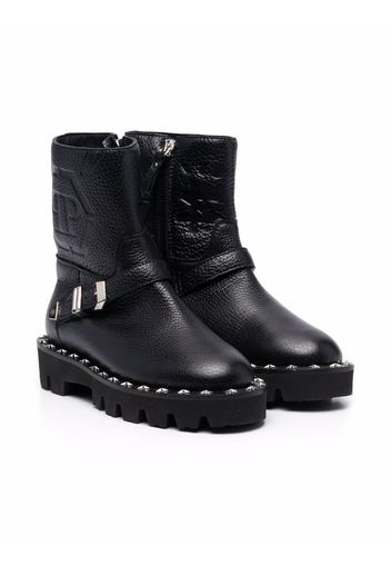 Philipp Plein Bikerstiefel mit Monogramm - Schwarz