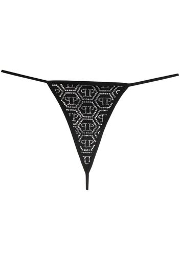 Philipp Plein rhinestone-embellished logo thong - Schwarz