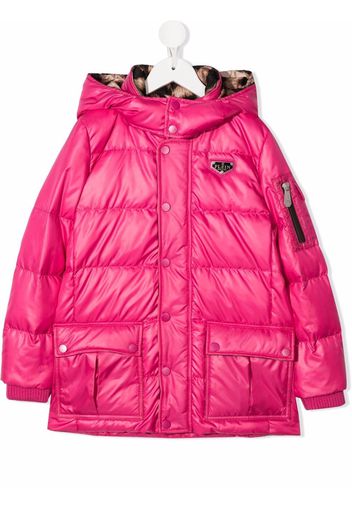 Philipp Plein Junior Gefütterte Kapuzenjacke mit Logo-Patch - Rosa