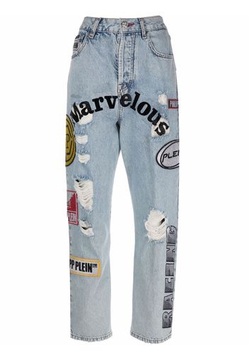 Philipp Plein Boyfriend-Jeans im Patchwork-Look - Blau