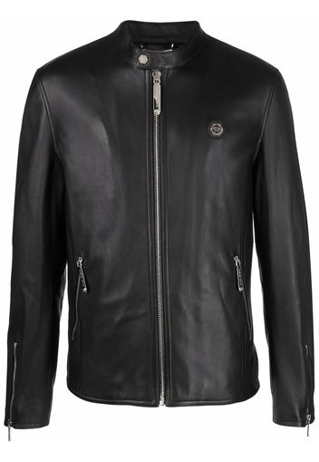 Philipp Plein logo zipped biker jacket - Schwarz